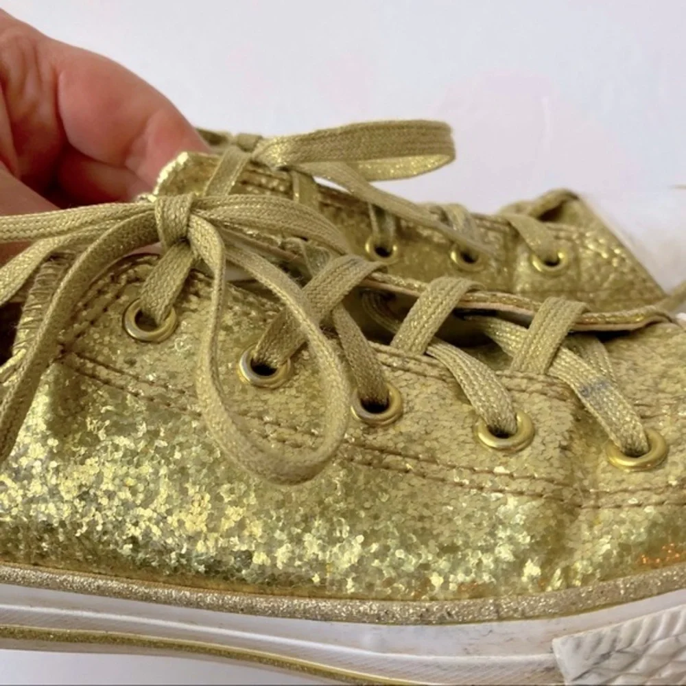 Converse All Stars Gold Glitter Sneakers W/Sparkle Laces Size 2